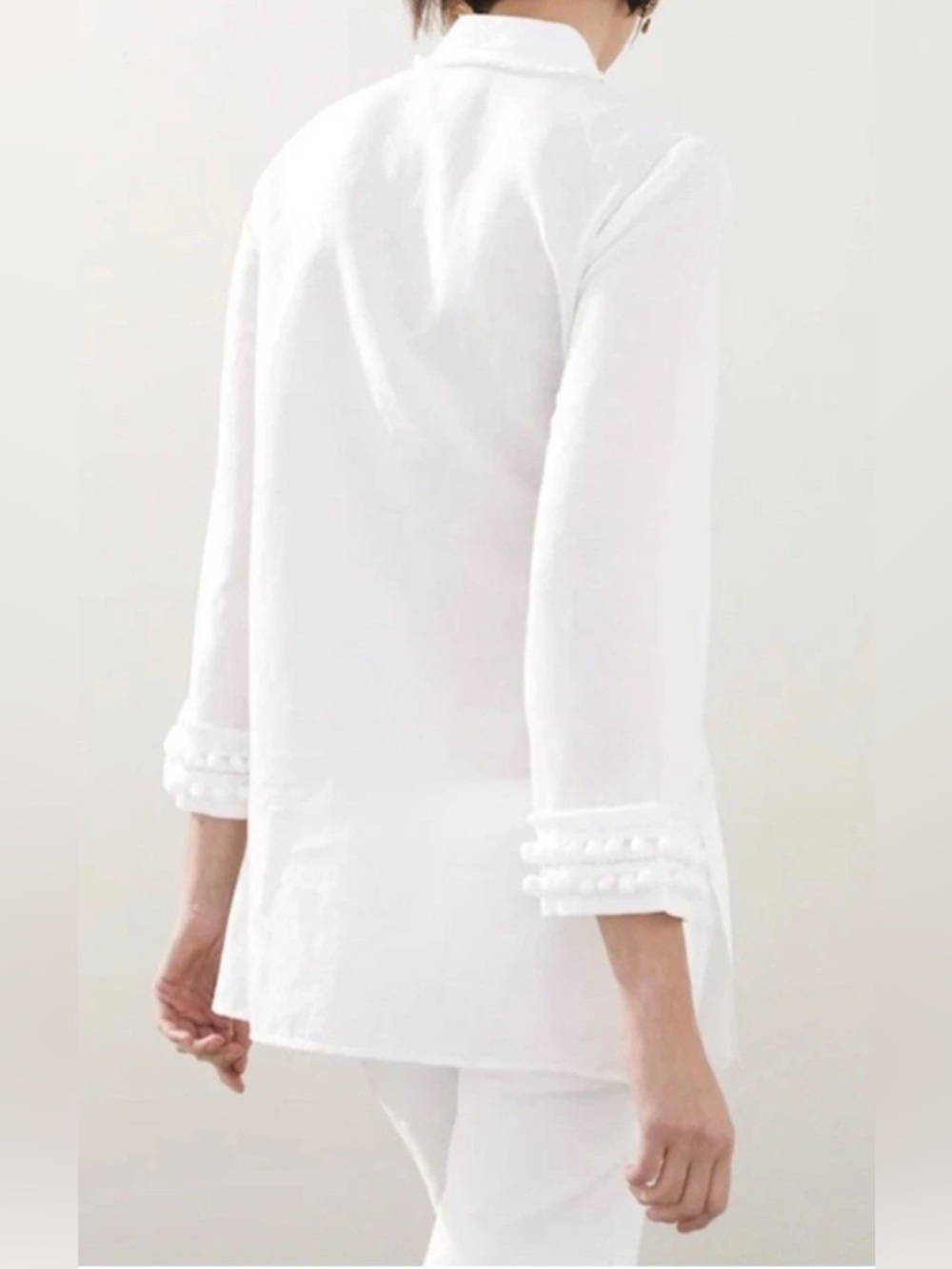 Chico's White Pom-Pom Trim V-Neck Tunic - Picture 3 of 7